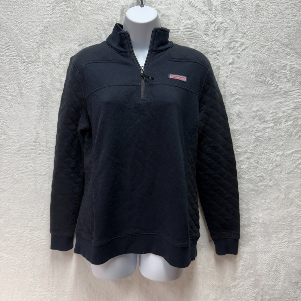 Vineyard Vines 1/4 Zip Martha Quilted Sweatshirt Women Small Blue Cotton Preppy
